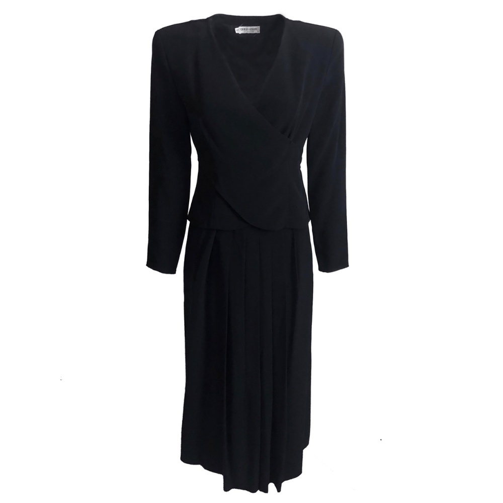 Giorgio Armani Le Collezioni Black Jacket Top & Skirt Suit Silk Blend Size US 10